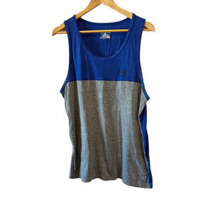 MENS UNDER ARMOUR Blue & Grey Colour Block Sleeveless Casual Tank Top L